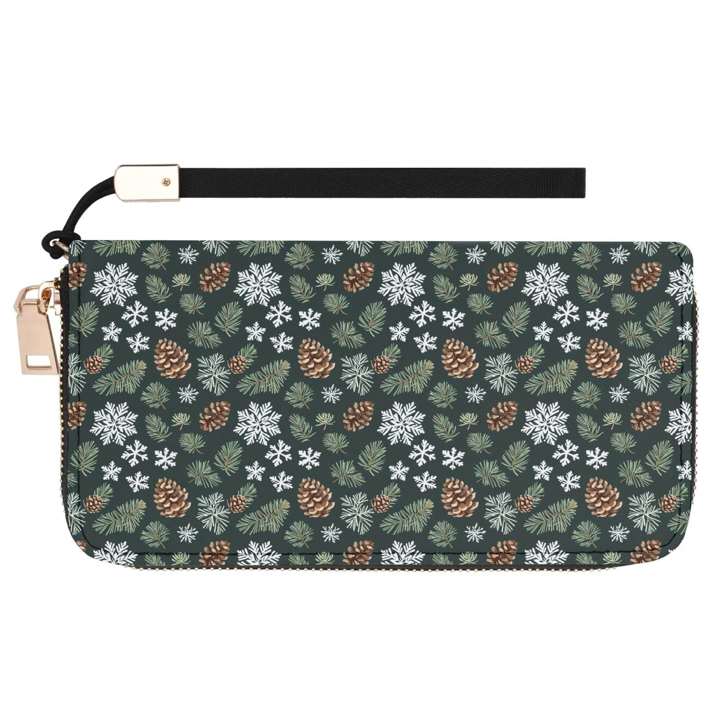 Snowflake Pine Leather Zipper Women's Wristlet Wallet - DeRose Seasonal