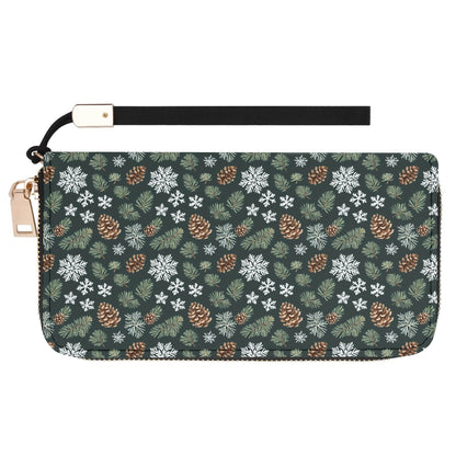 Snowflake Pine Leather Zipper Women's Wristlet Wallet - DeRose Seasonal