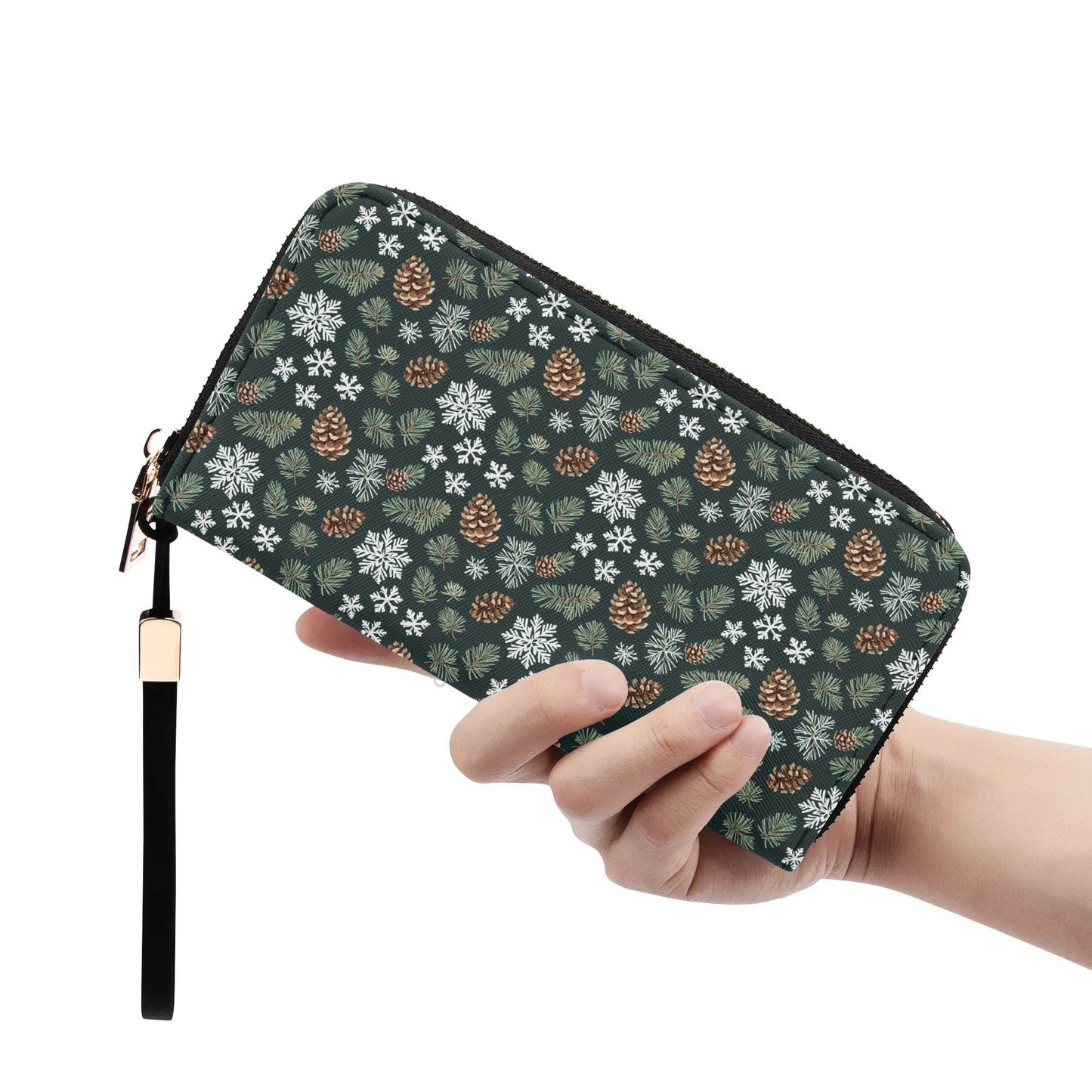 Snowflake Pine Leather Zipper Women's Wristlet Wallet - DeRose Seasonal