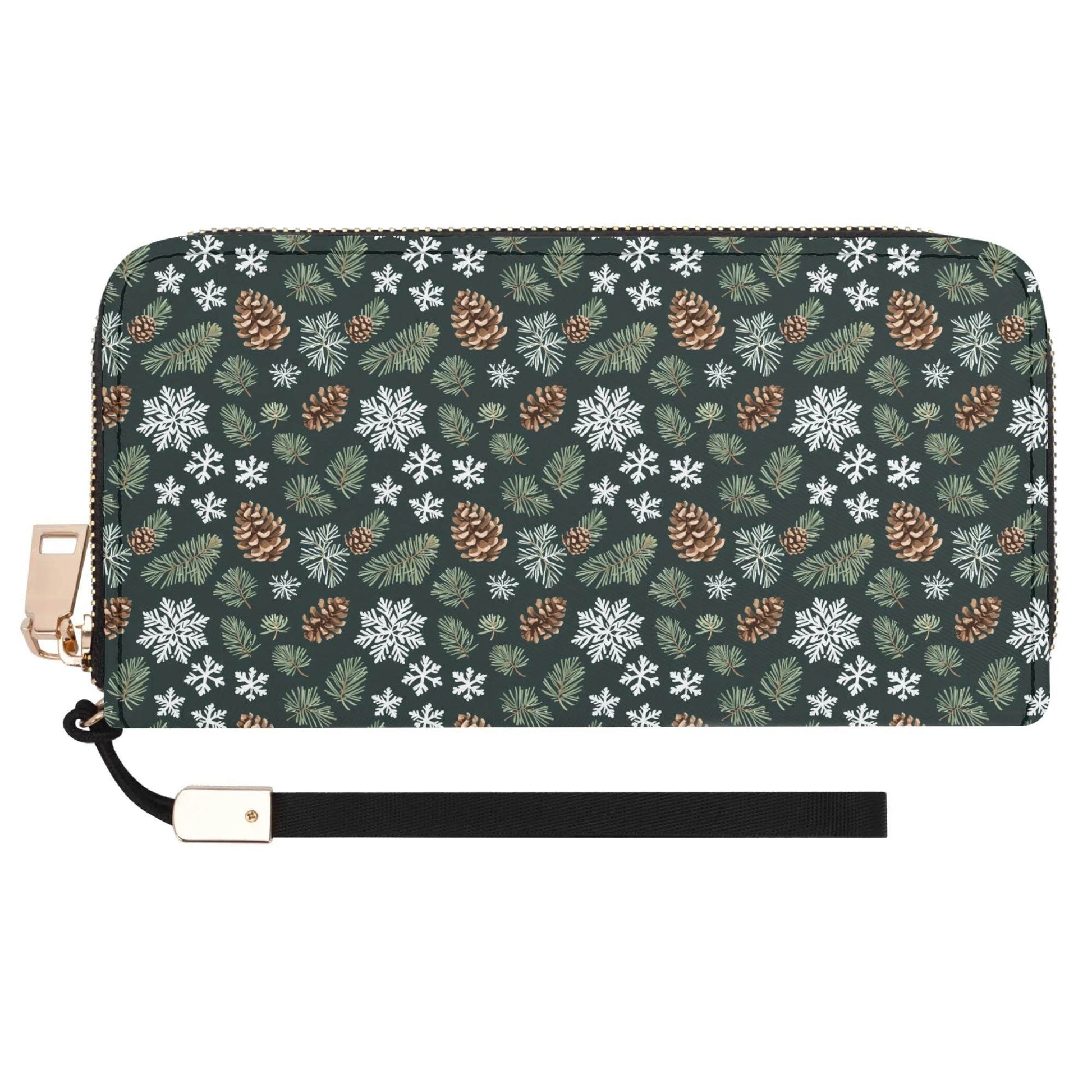 Snowflake Pine Leather Zipper Women's Wristlet Wallet - DeRose Seasonal