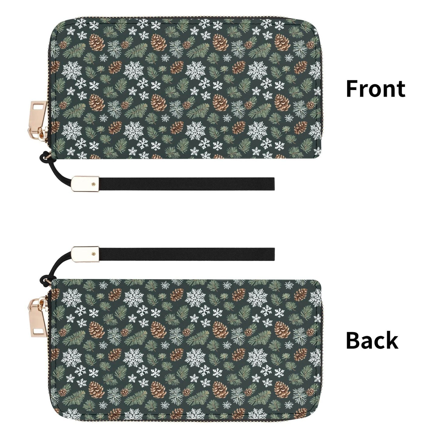 Snowflake Pine Leather Zipper Women's Wristlet Wallet - DeRose Seasonal