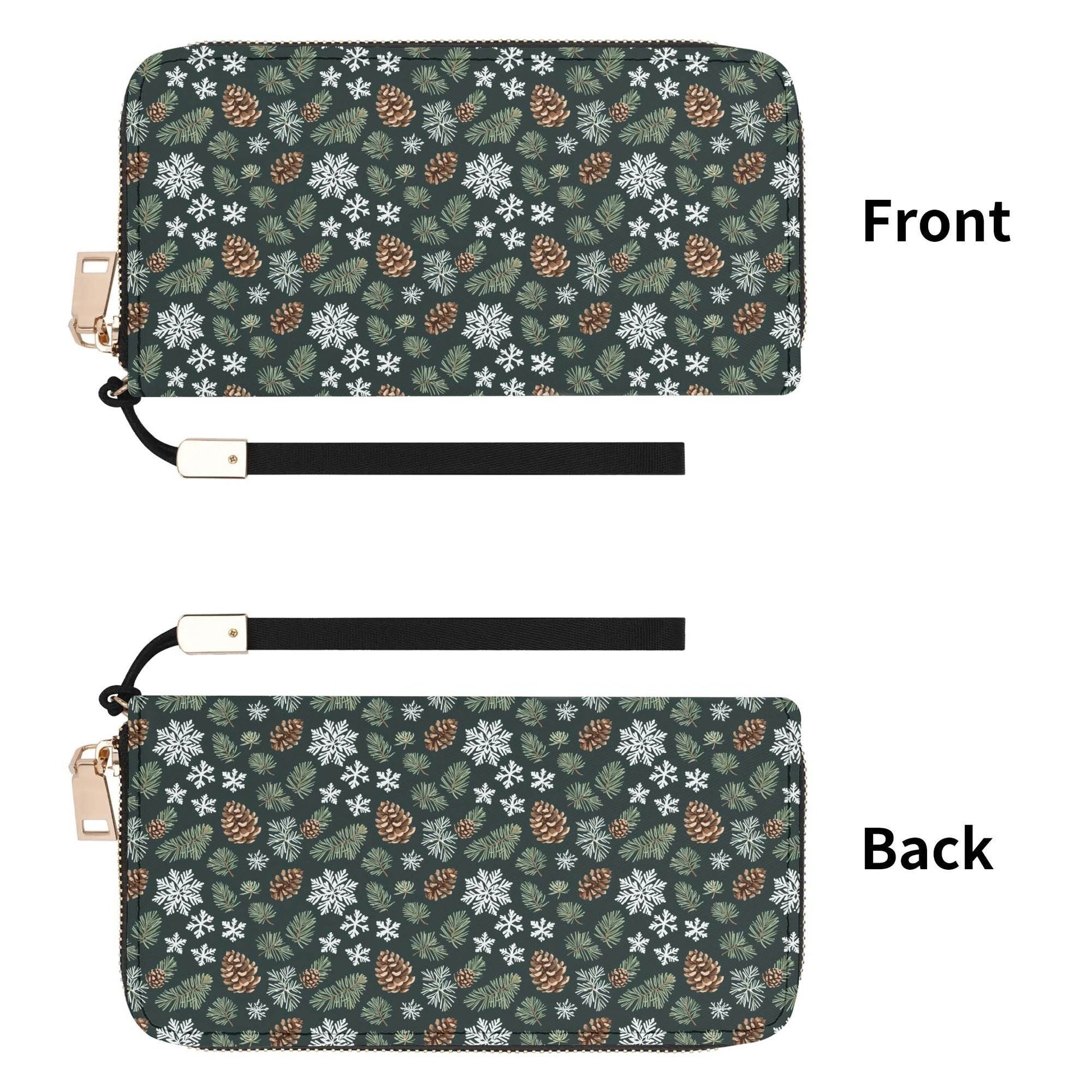 Snowflake Pine Leather Zipper Women's Wristlet Wallet - DeRose Seasonal