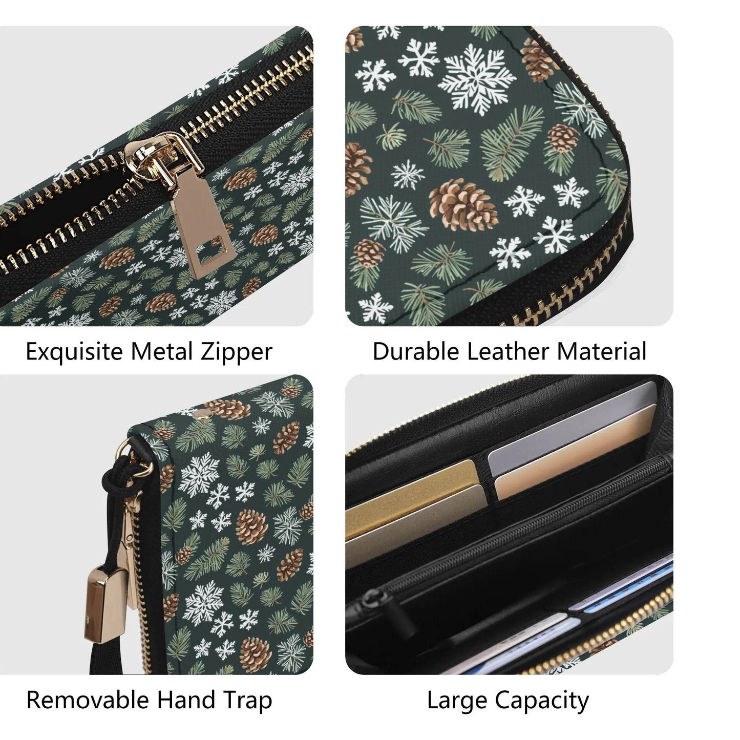 Snowflake Pine Leather Zipper Women's Wristlet Wallet - DeRose Seasonal