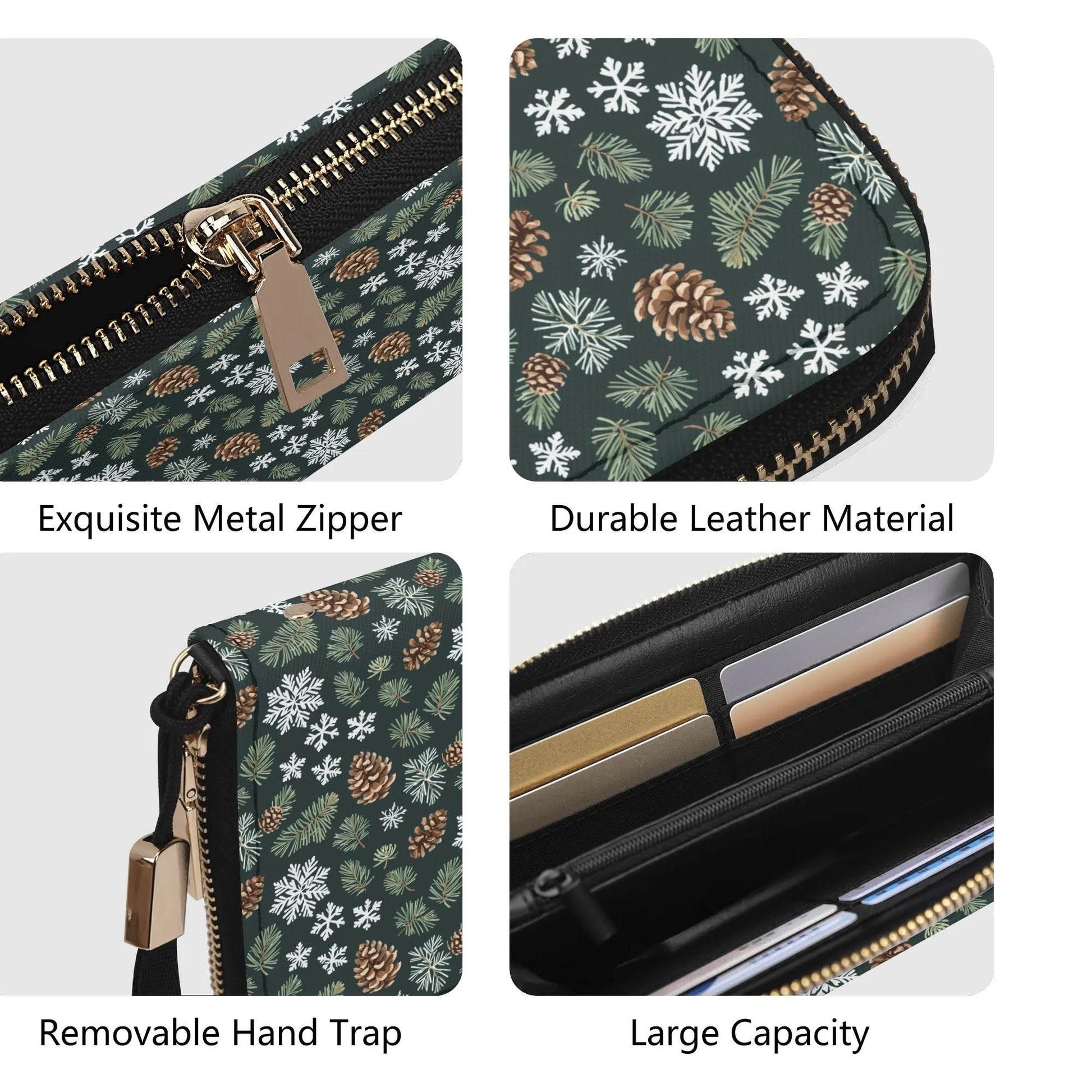 Snowflake Pine Leather Zipper Women's Wristlet Wallet - DeRose Seasonal