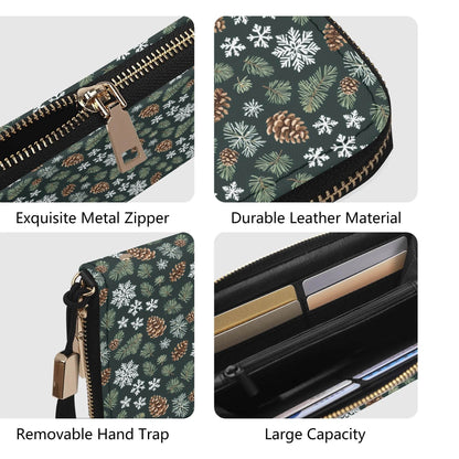 Snowflake Pine Leather Zipper Women's Wristlet Wallet - DeRose Seasonal