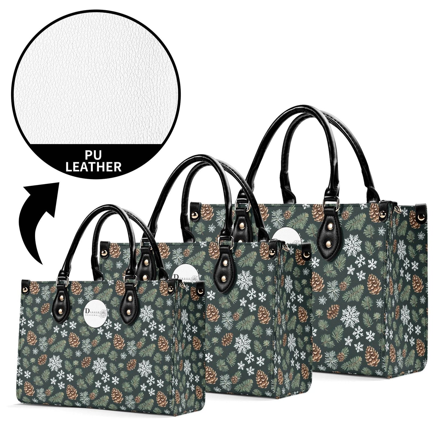 Snowflake Pine Luxury Women Leather Handbag - DeRose Seasonal