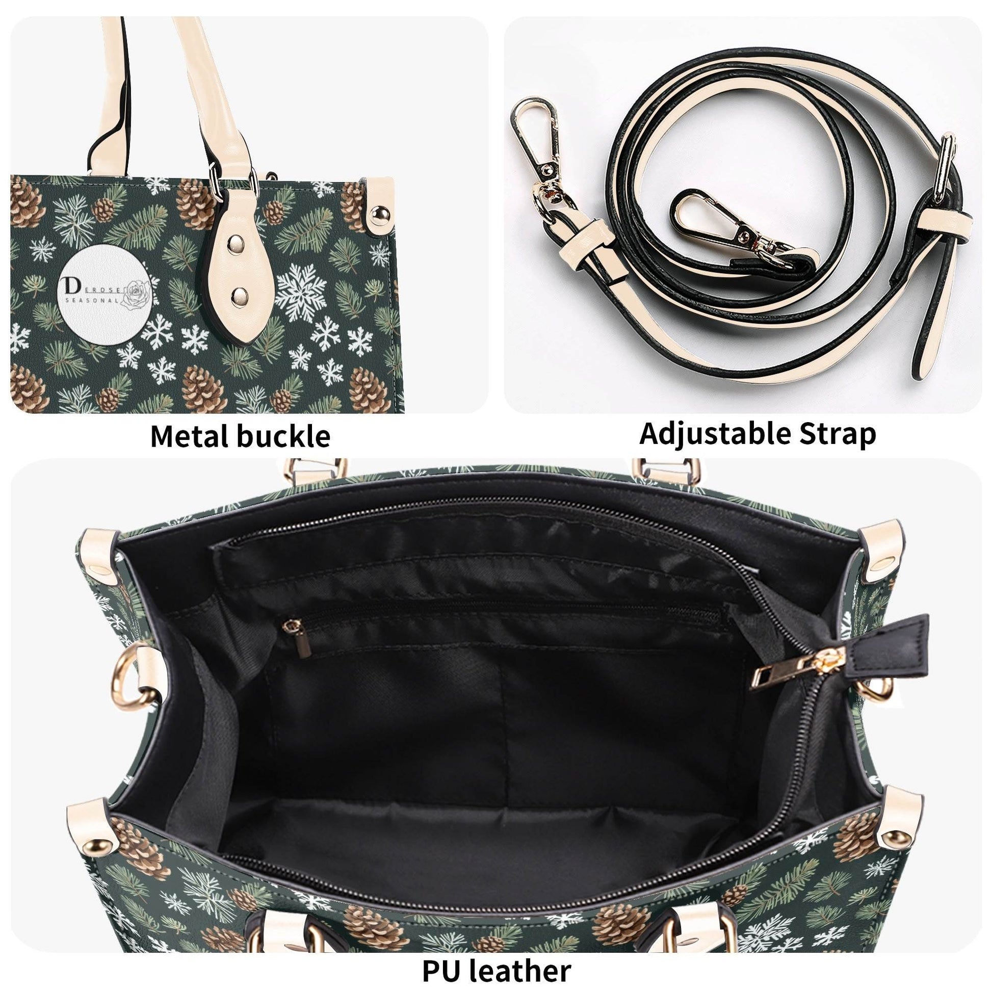 Snowflake Pine Luxury Women Leather Handbag - DeRose Seasonal