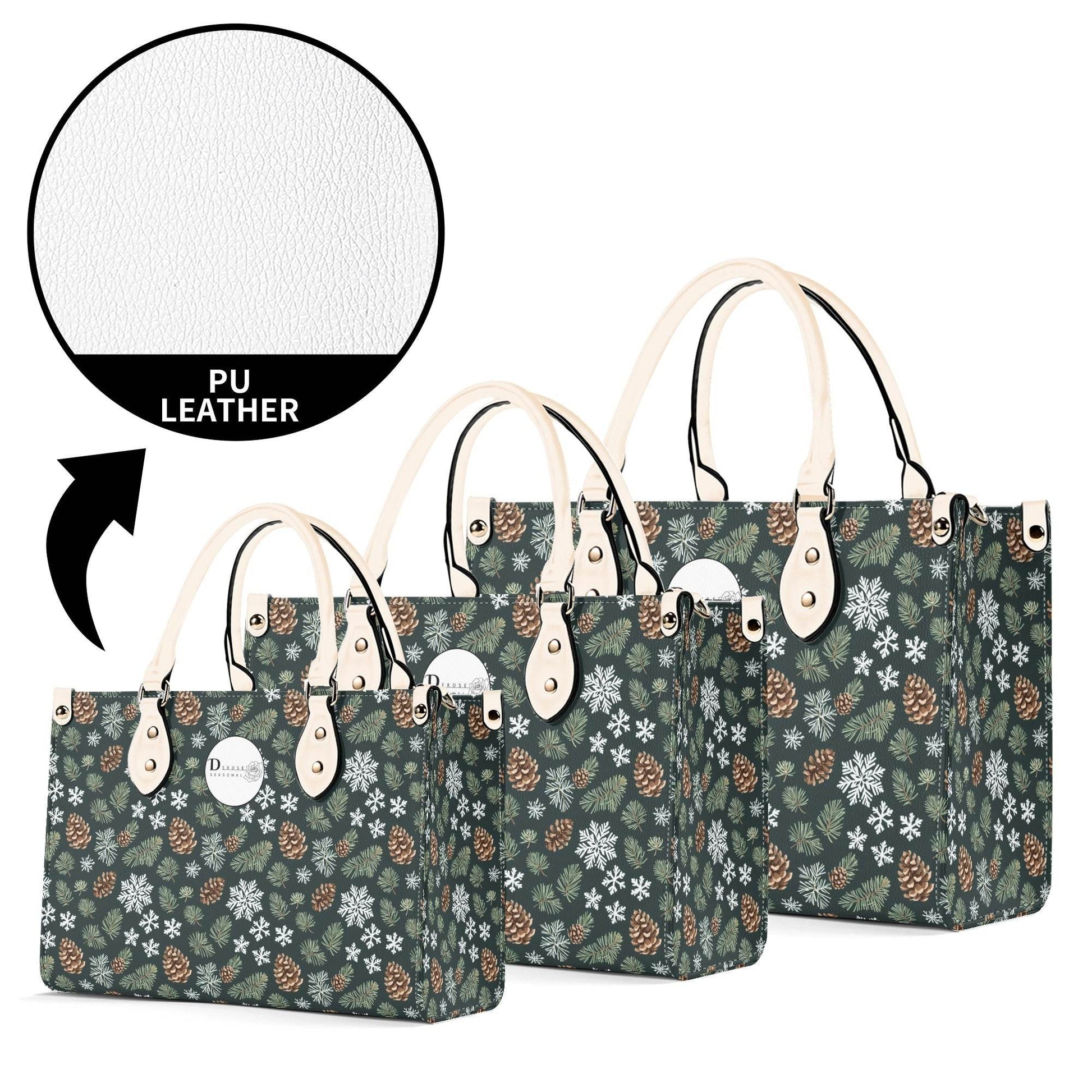 Snowflake Pine Luxury Women Leather Handbag - DeRose Seasonal