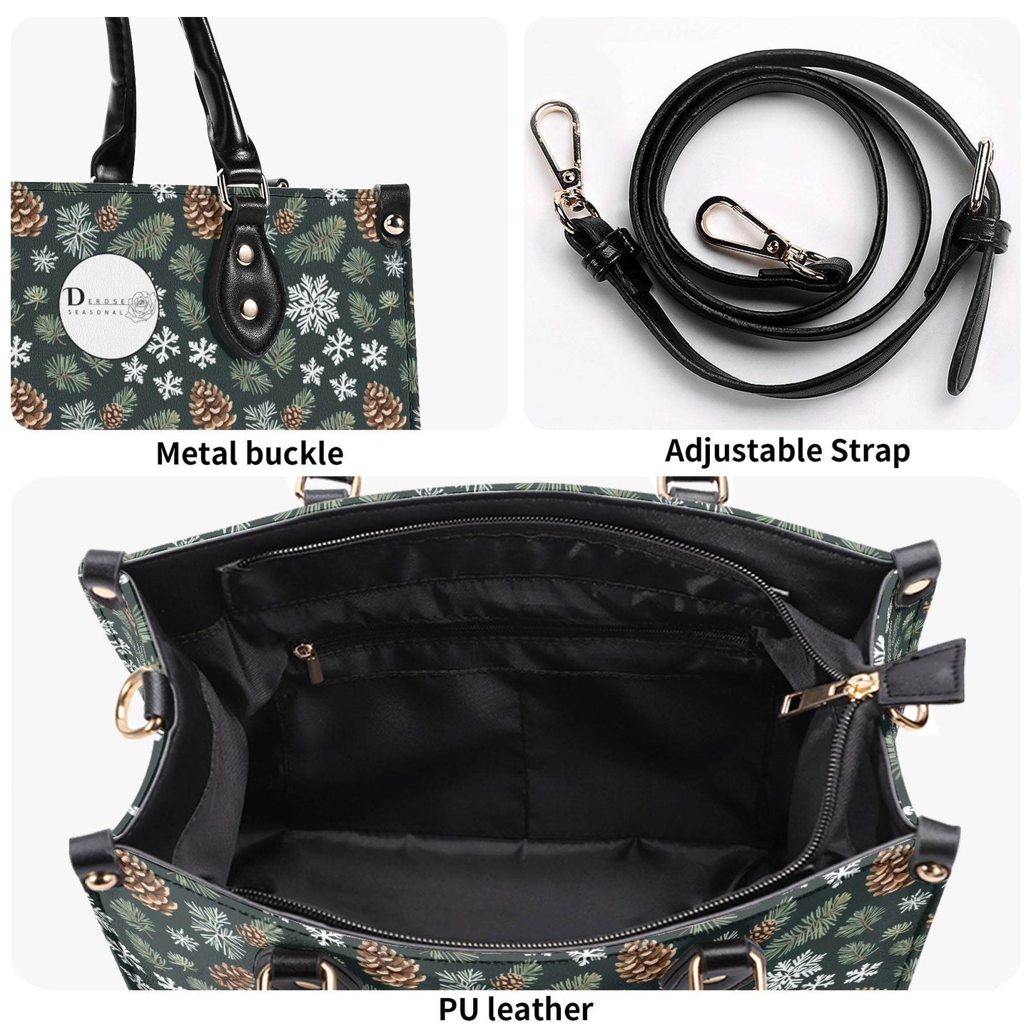 Snowflake Pine Luxury Women Leather Handbag - DeRose Seasonal