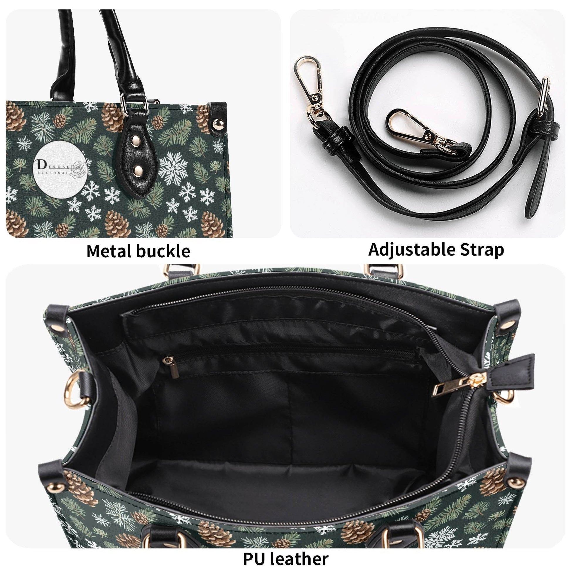 Snowflake Pine Luxury Women Leather Handbag - DeRose Seasonal
