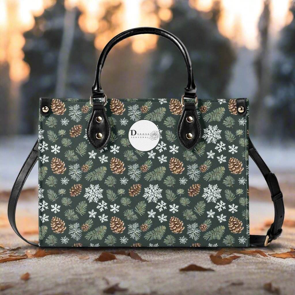 Snowflake Pine Luxury Women Leather Handbag - DeRose Seasonal