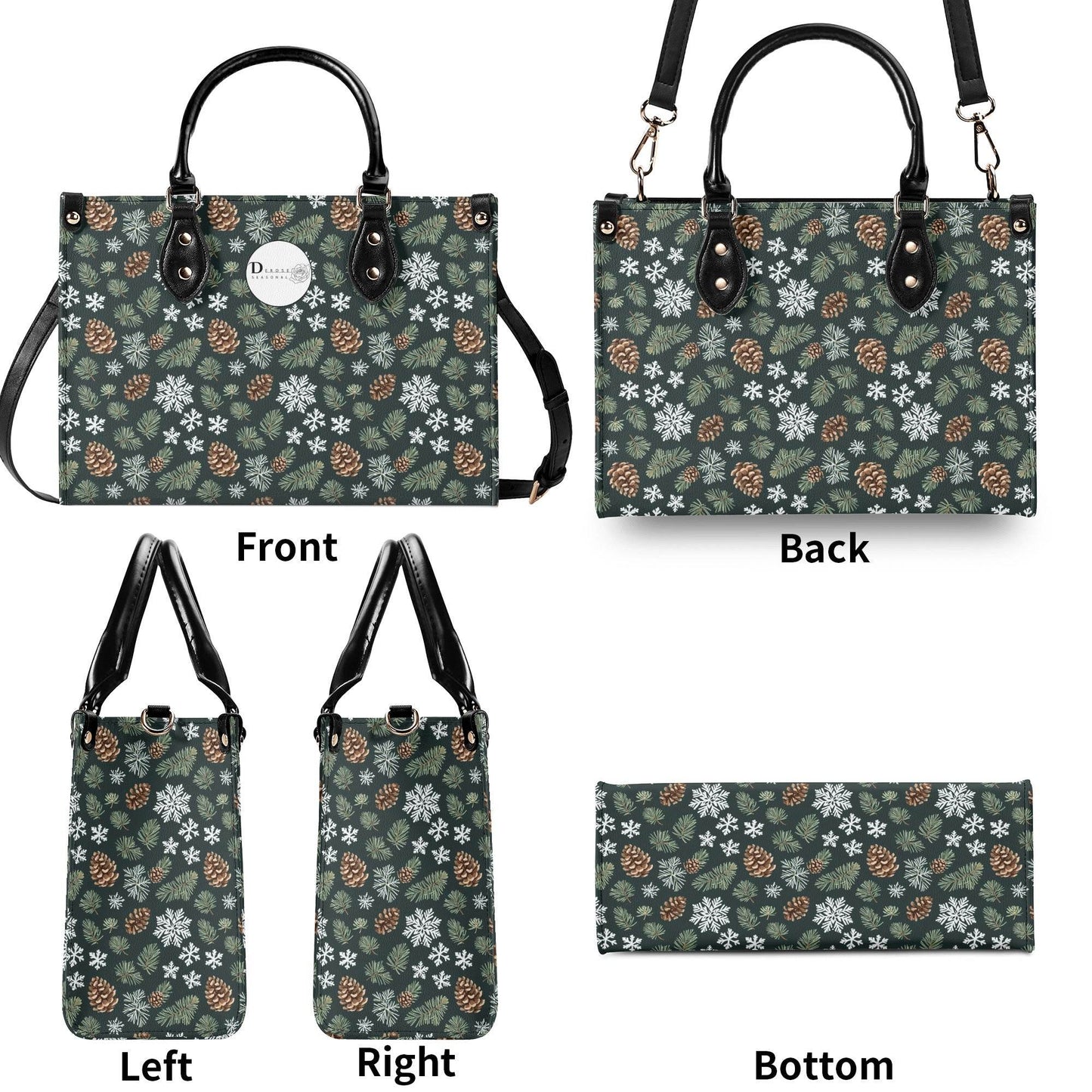 Snowflake Pine Luxury Women Leather Handbag - DeRose Seasonal