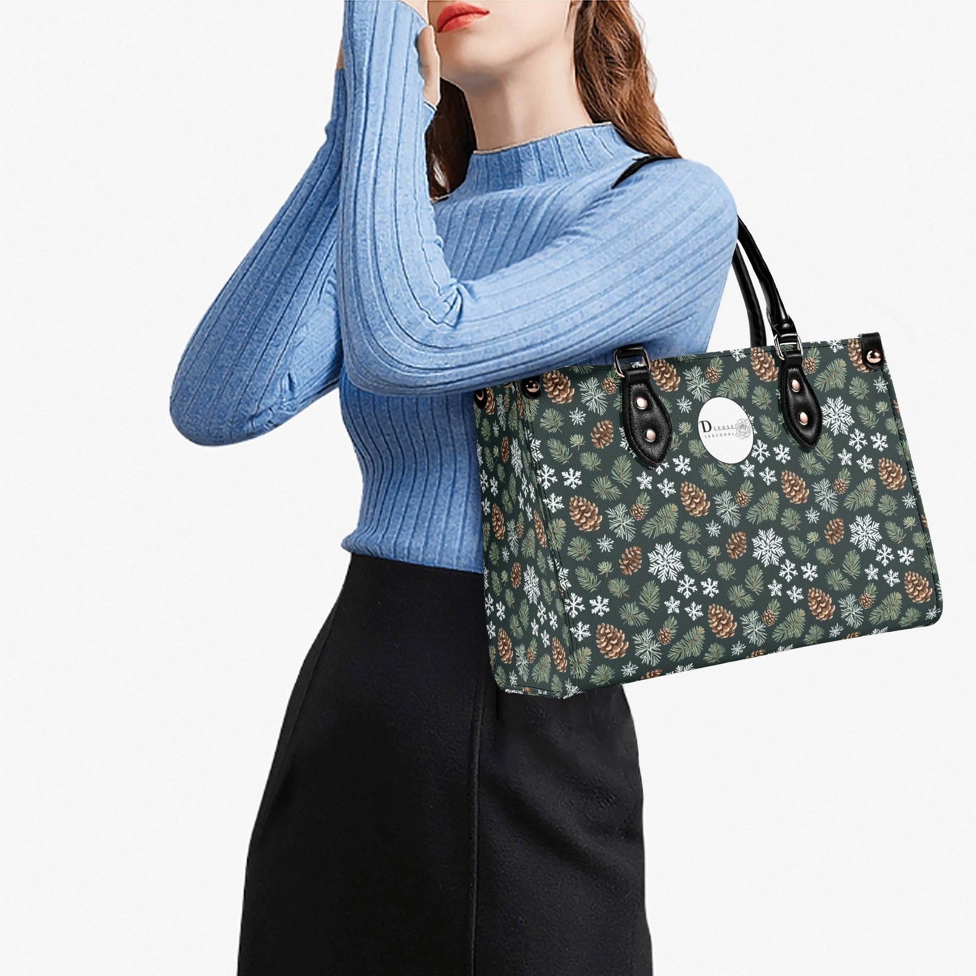 Snowflake Pine Luxury Women Leather Handbag - DeRose Seasonal