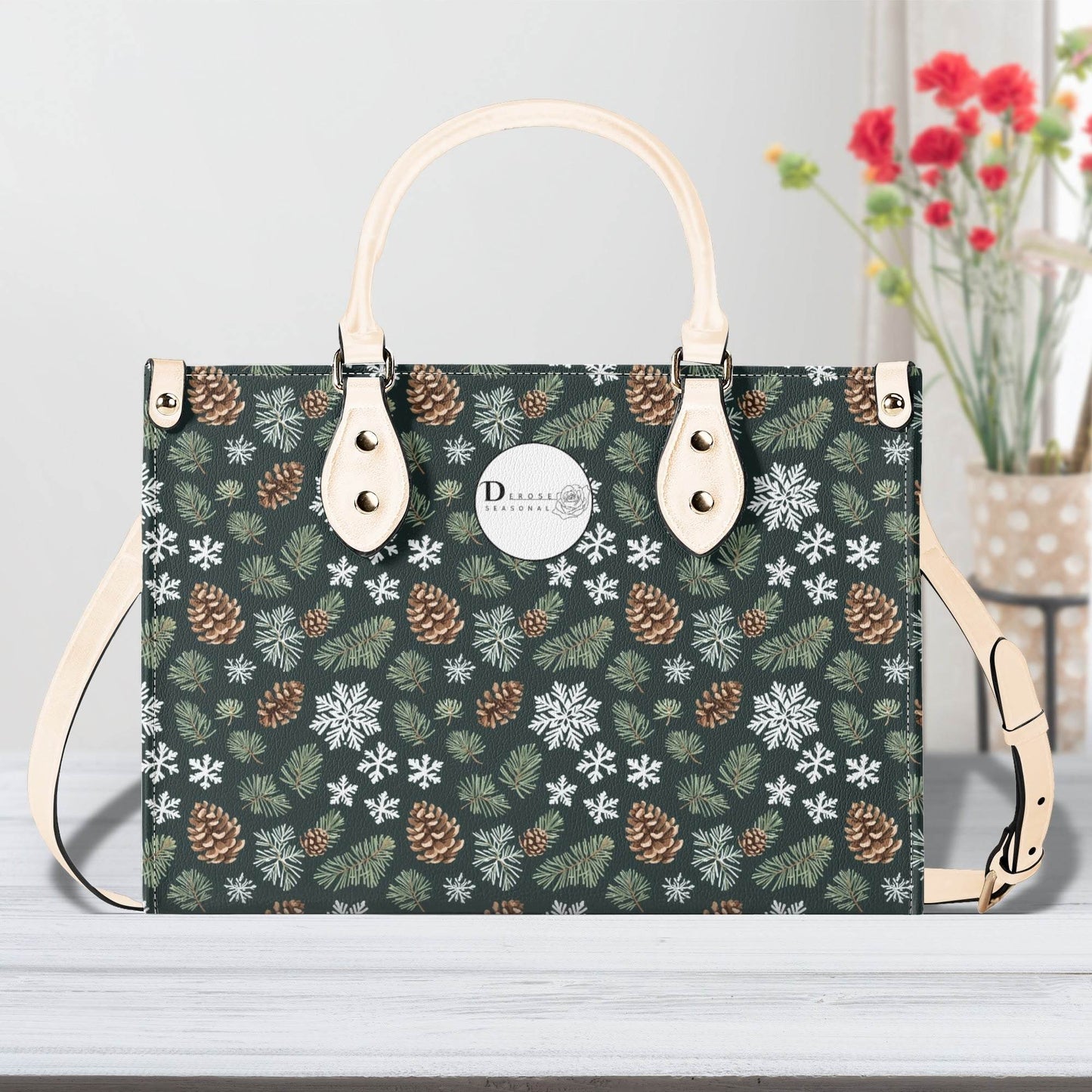 Snowflake Pine Luxury Women Leather Handbag - DeRose Seasonal