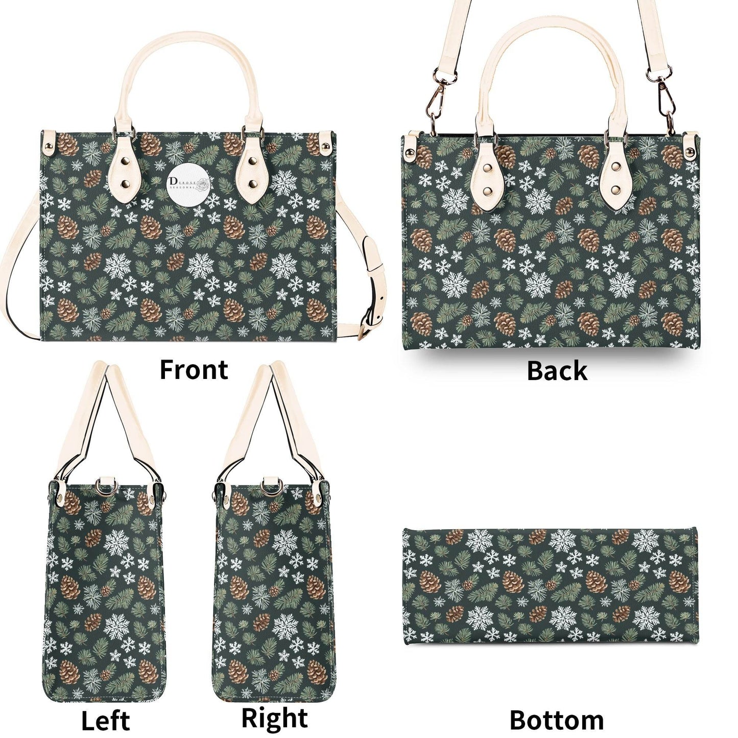 Snowflake Pine Luxury Women Leather Handbag - DeRose Seasonal