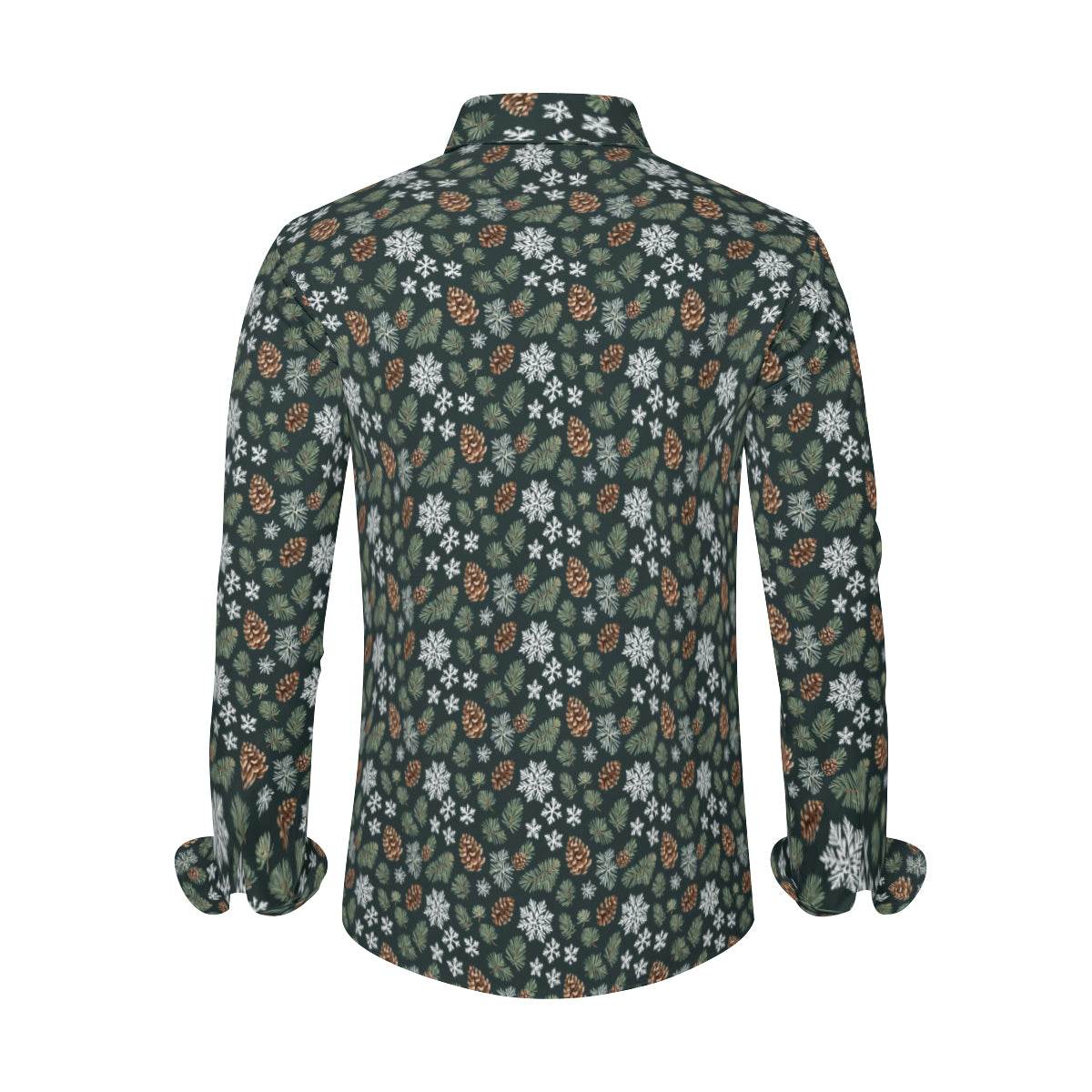 Snowflake Pine Men's Classic Long-Sleeved Button up Polyester Dress Shirt - DeRose Seasonal