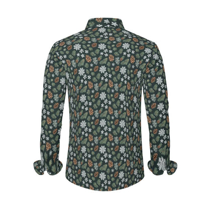 Snowflake Pine Men's Classic Long-Sleeved Button up Polyester Dress Shirt - DeRose Seasonal