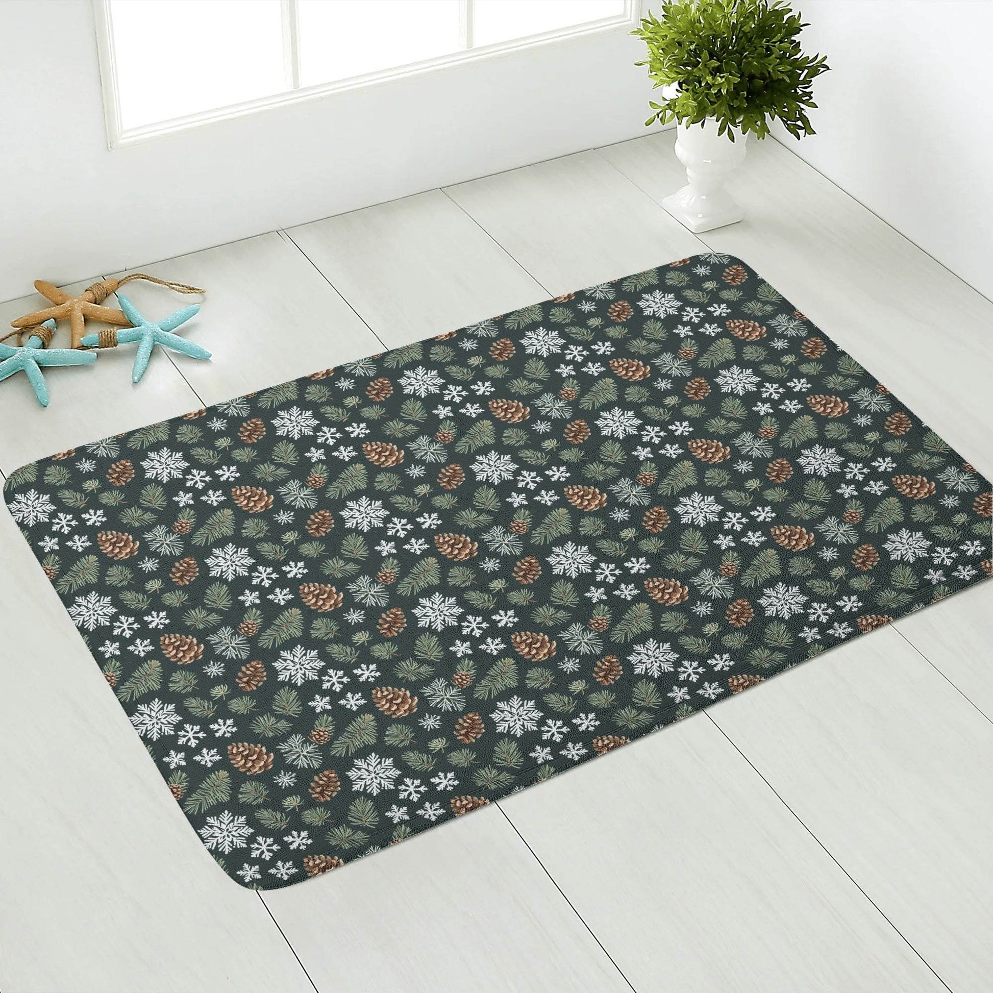 Snowflake Pine Plush Indoor Doormat - DeRose Seasonal