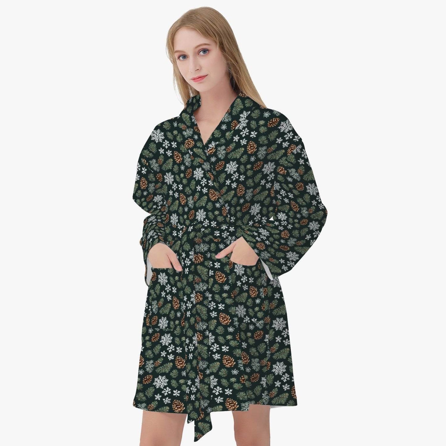 Snowflake Pine Women's Loose-fitting Bathrobe - DeRose Seasonal