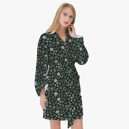 Snowflake Pine Women's Loose-fitting Bathrobe - DeRose Seasonal