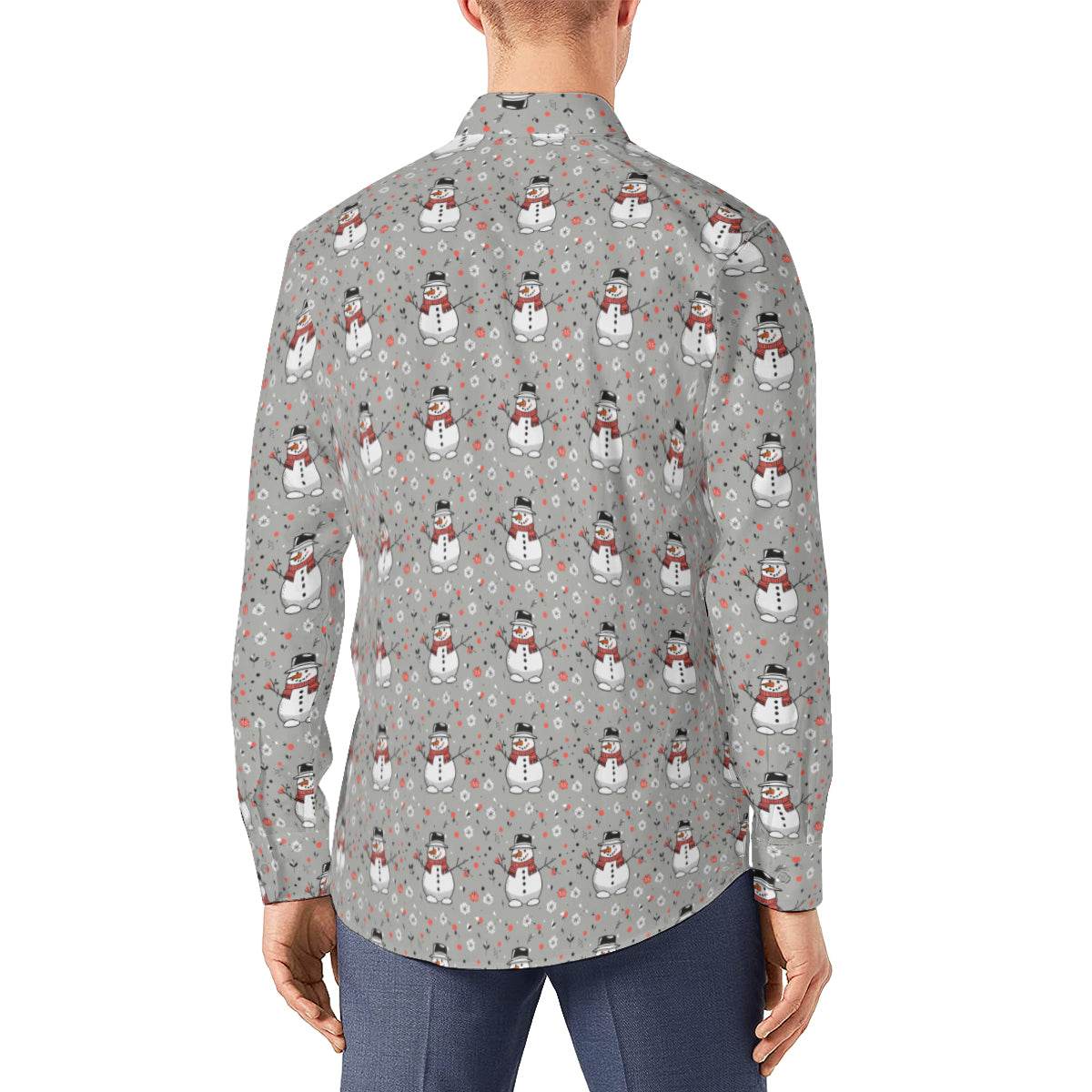 Snowman Men's Classic Long-Sleeved Button up Polyester Dress Shirt - DeRose Seasonal