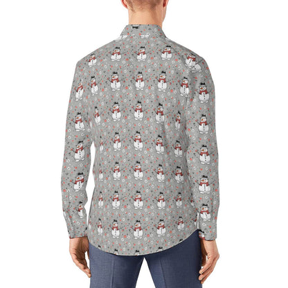 Snowman Men's Classic Long-Sleeved Button up Polyester Dress Shirt - DeRose Seasonal