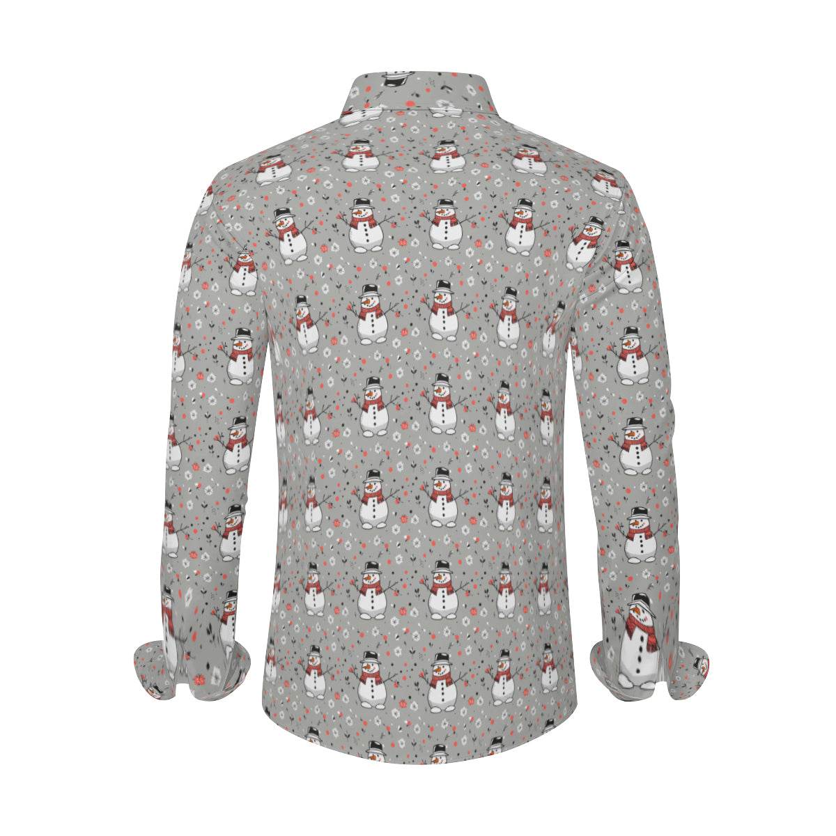 Snowman Men's Classic Long-Sleeved Button up Polyester Dress Shirt - DeRose Seasonal