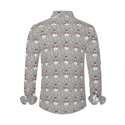 Snowman Men's Classic Long-Sleeved Button up Polyester Dress Shirt - DeRose Seasonal