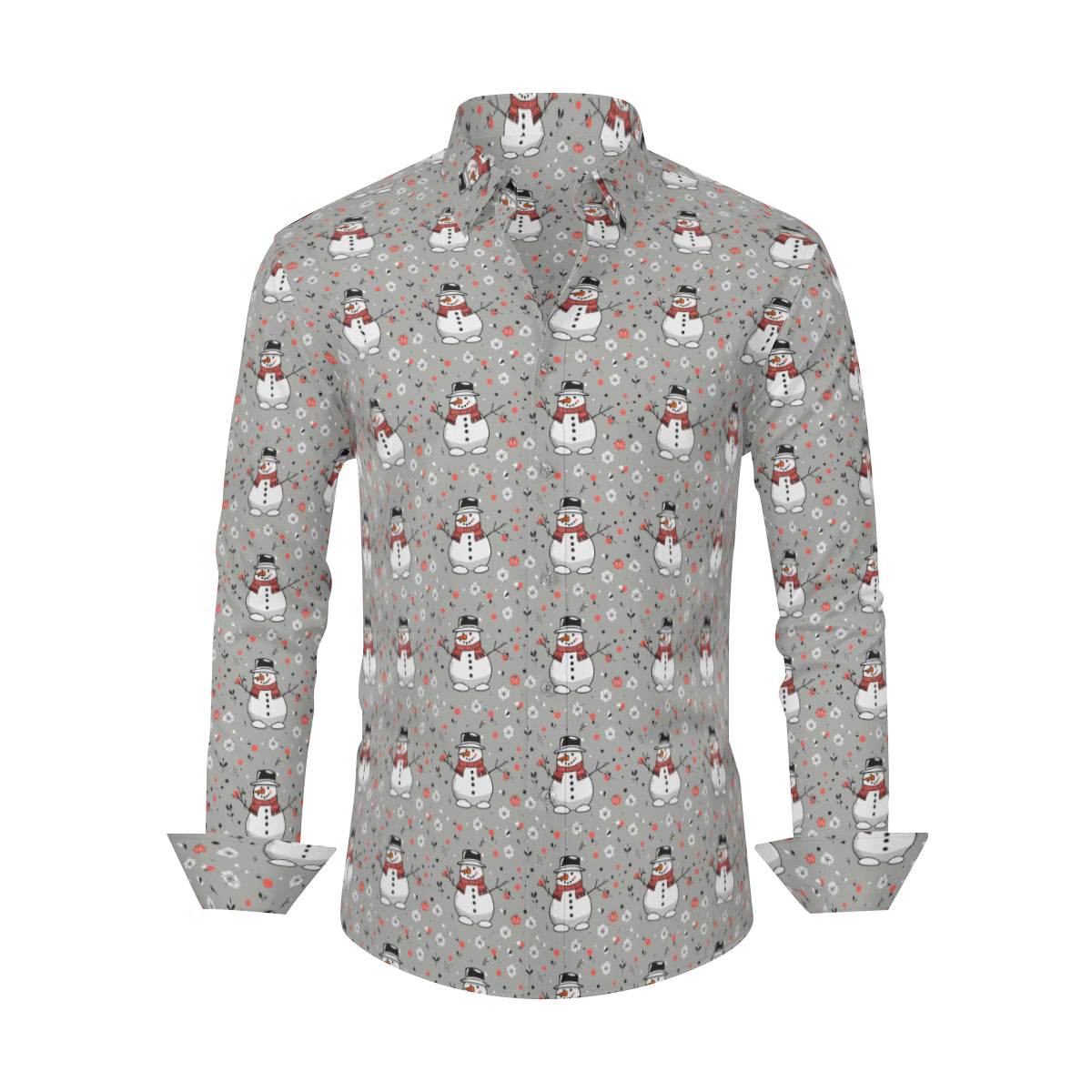 Snowman Men's Classic Long-Sleeved Button up Polyester Dress Shirt - DeRose Seasonal