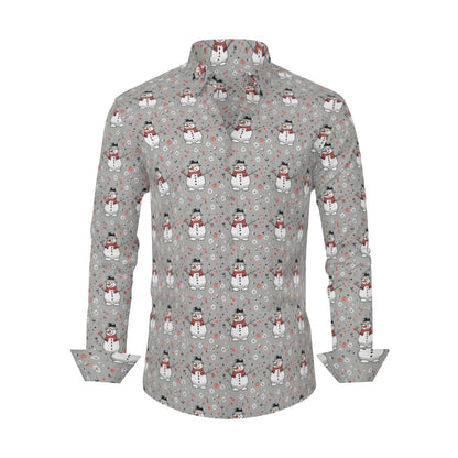Snowman Men's Classic Long-Sleeved Button up Polyester Dress Shirt - DeRose Seasonal