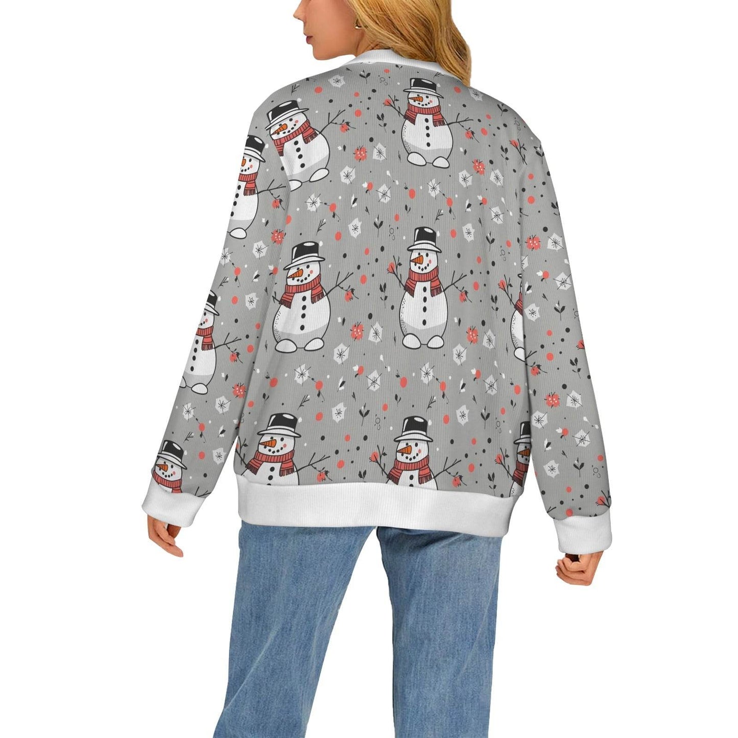 Snowman Women's Cardigan Button Sweater Custom Women's Cardigan (Model H73) - DeRose Seasonal