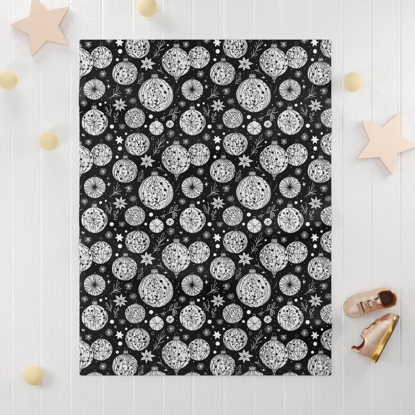 Soft Fleece Baby Black and White Ornament Blanket - DeRose Seasonal