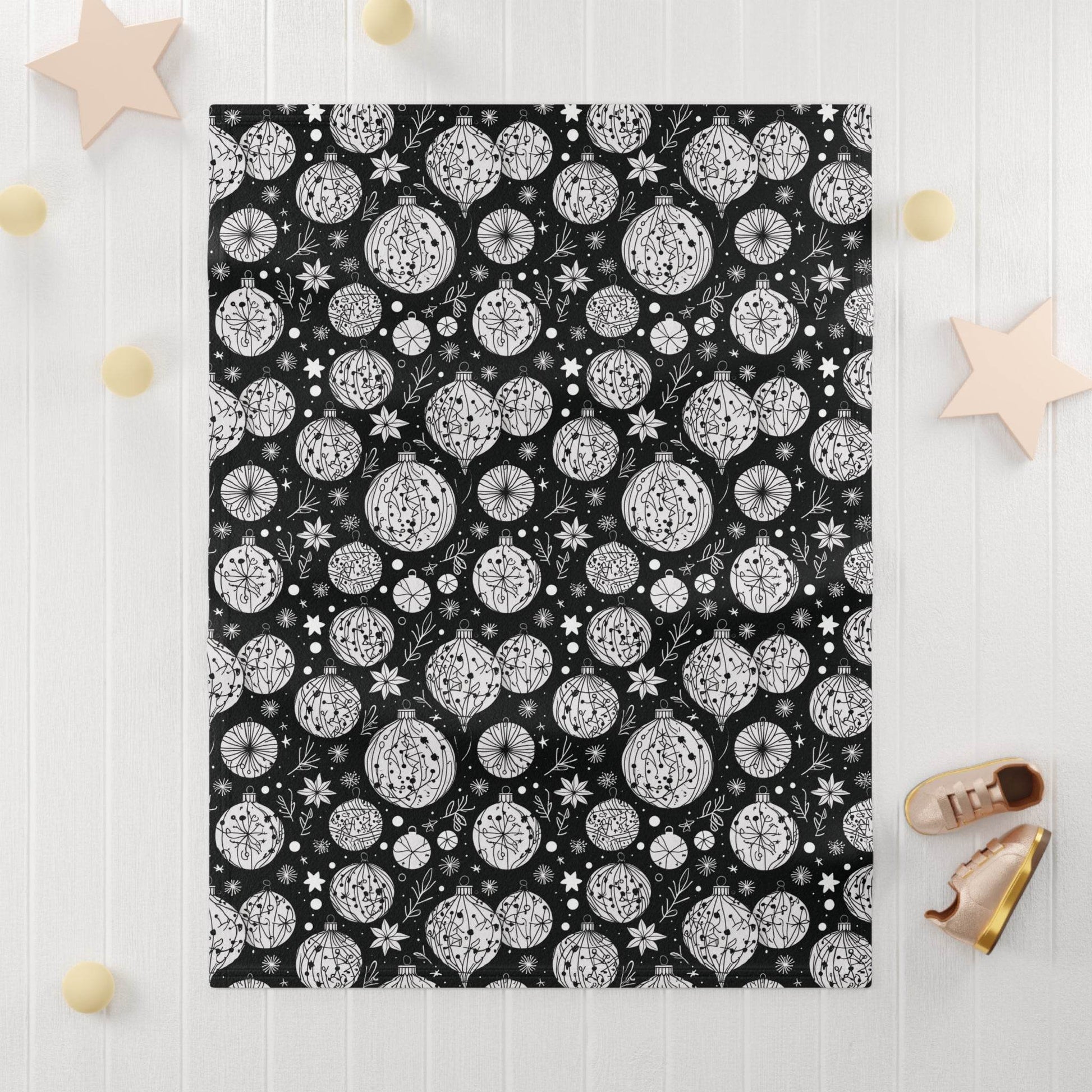 Soft Fleece Baby Black and White Ornament Blanket - DeRose Seasonal