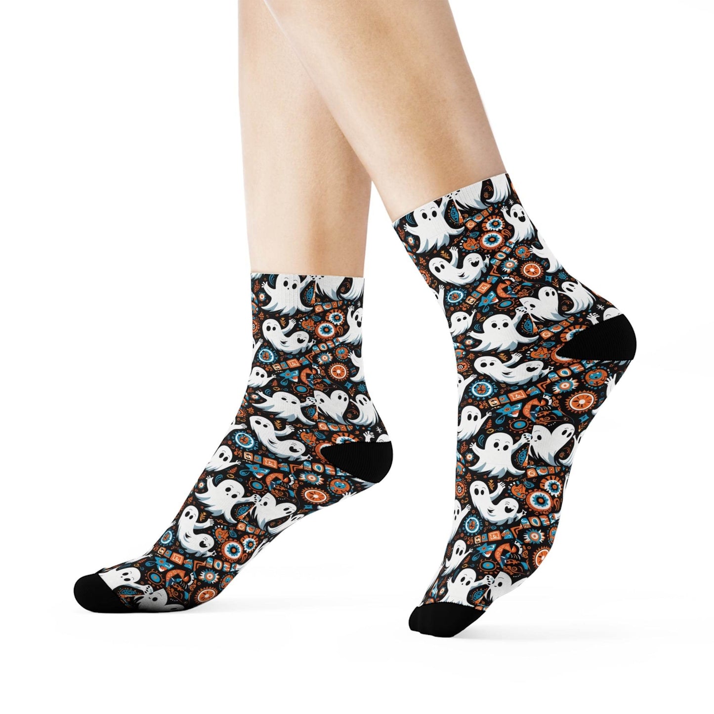 Ghosts Polyester Halloween Crew Socks 3 sizes - DeRose Seasonal