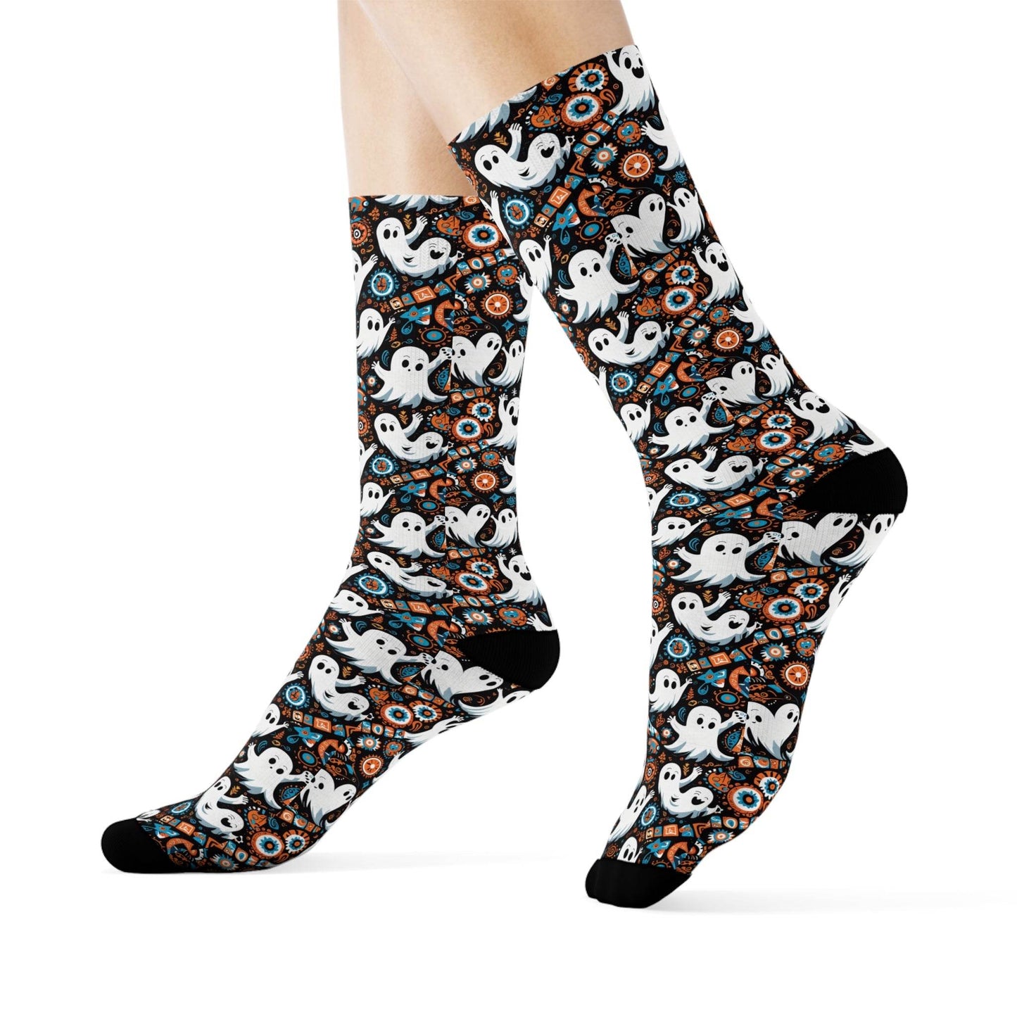Ghosts Polyester Halloween Crew Socks 3 sizes - DeRose Seasonal
