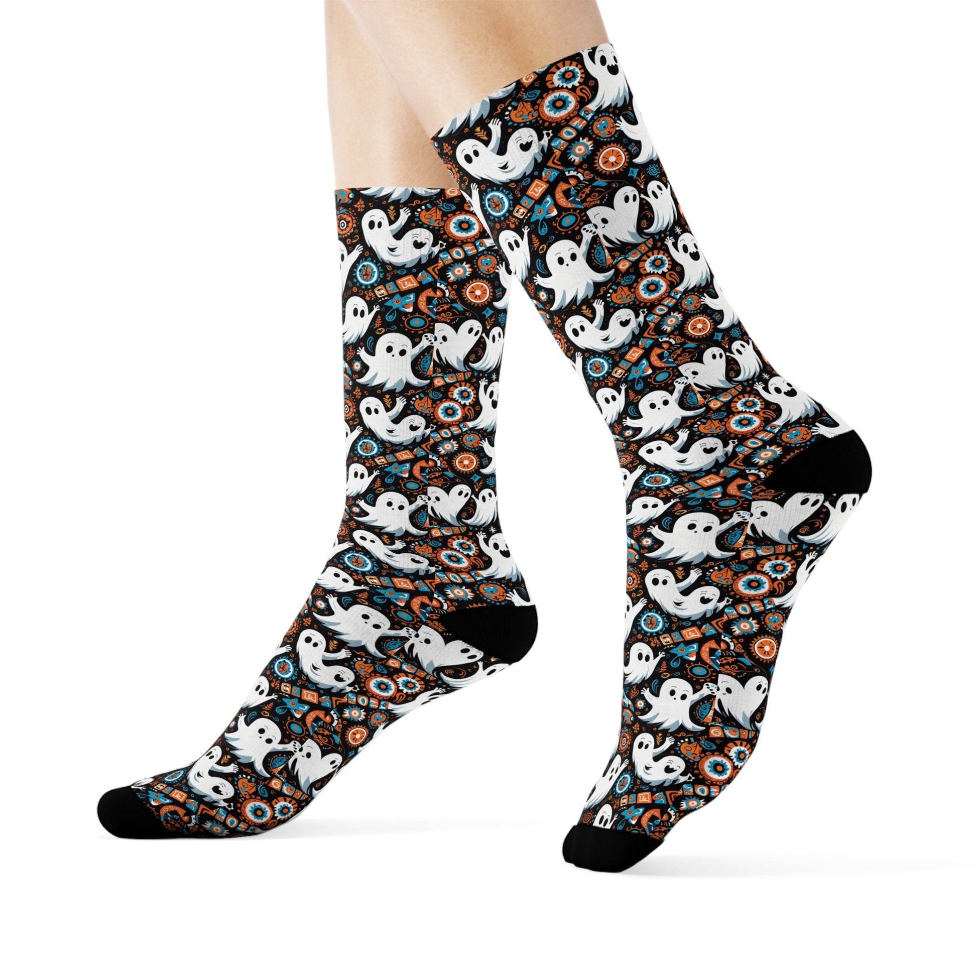 Ghosts Polyester Halloween Crew Socks 3 sizes - DeRose Seasonal