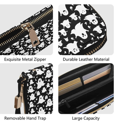 Spooky Ghost Leather Women's Zipper Wristlet Wallet - DeRose Seasonal