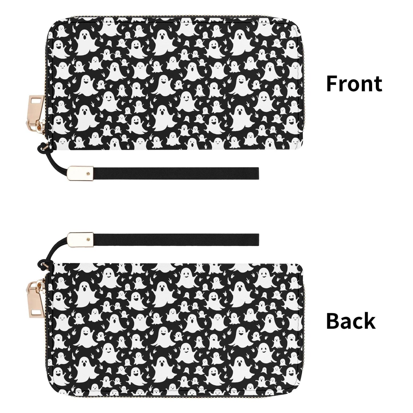 Spooky Ghost Leather Women's Zipper Wristlet Wallet - DeRose Seasonal