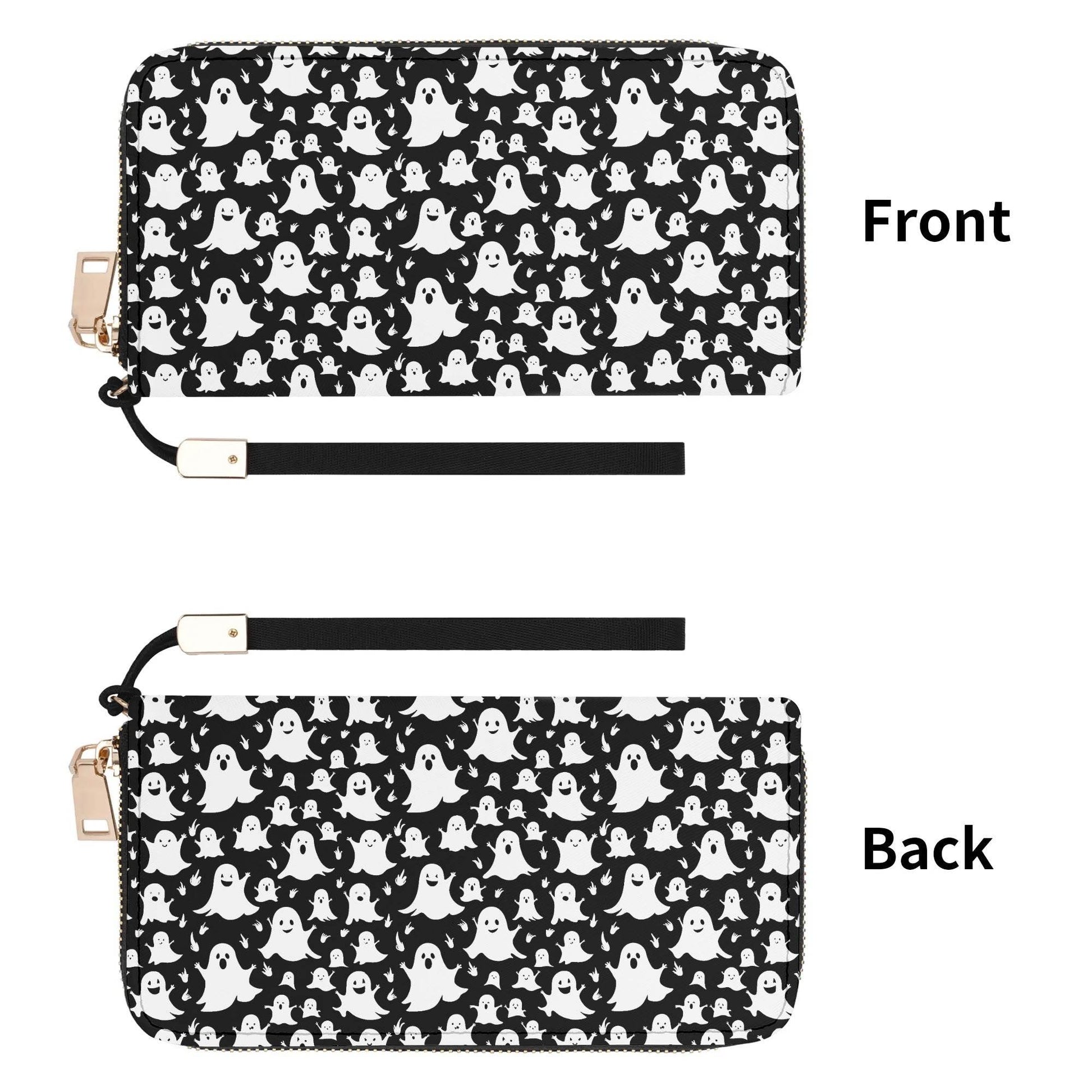 Spooky Ghost Leather Women's Zipper Wristlet Wallet - DeRose Seasonal
