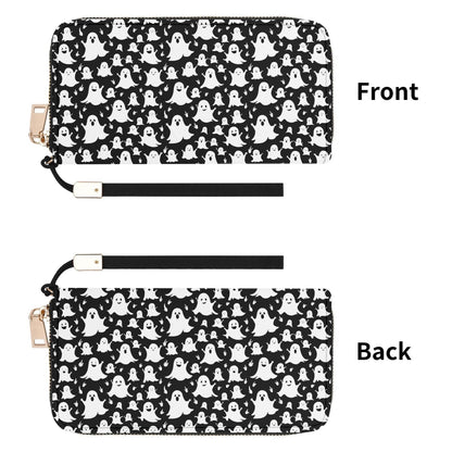 Spooky Ghost Leather Women's Zipper Wristlet Wallet - DeRose Seasonal