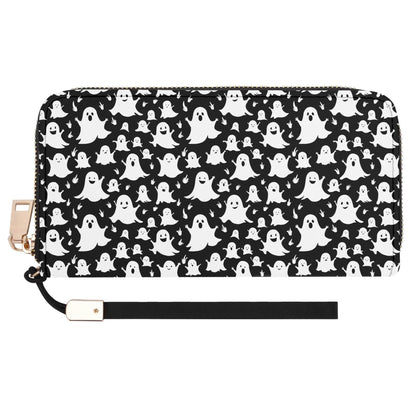 Spooky Ghost Leather Women's Zipper Wristlet Wallet - DeRose Seasonal