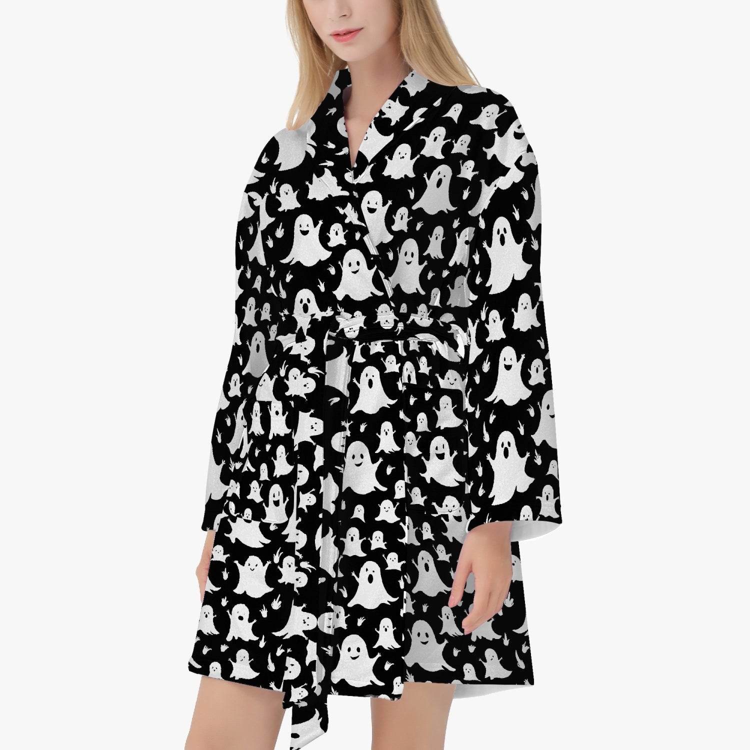 Spooky Ghost Women's Loose-fitting Bathrobe - DeRose Seasonal