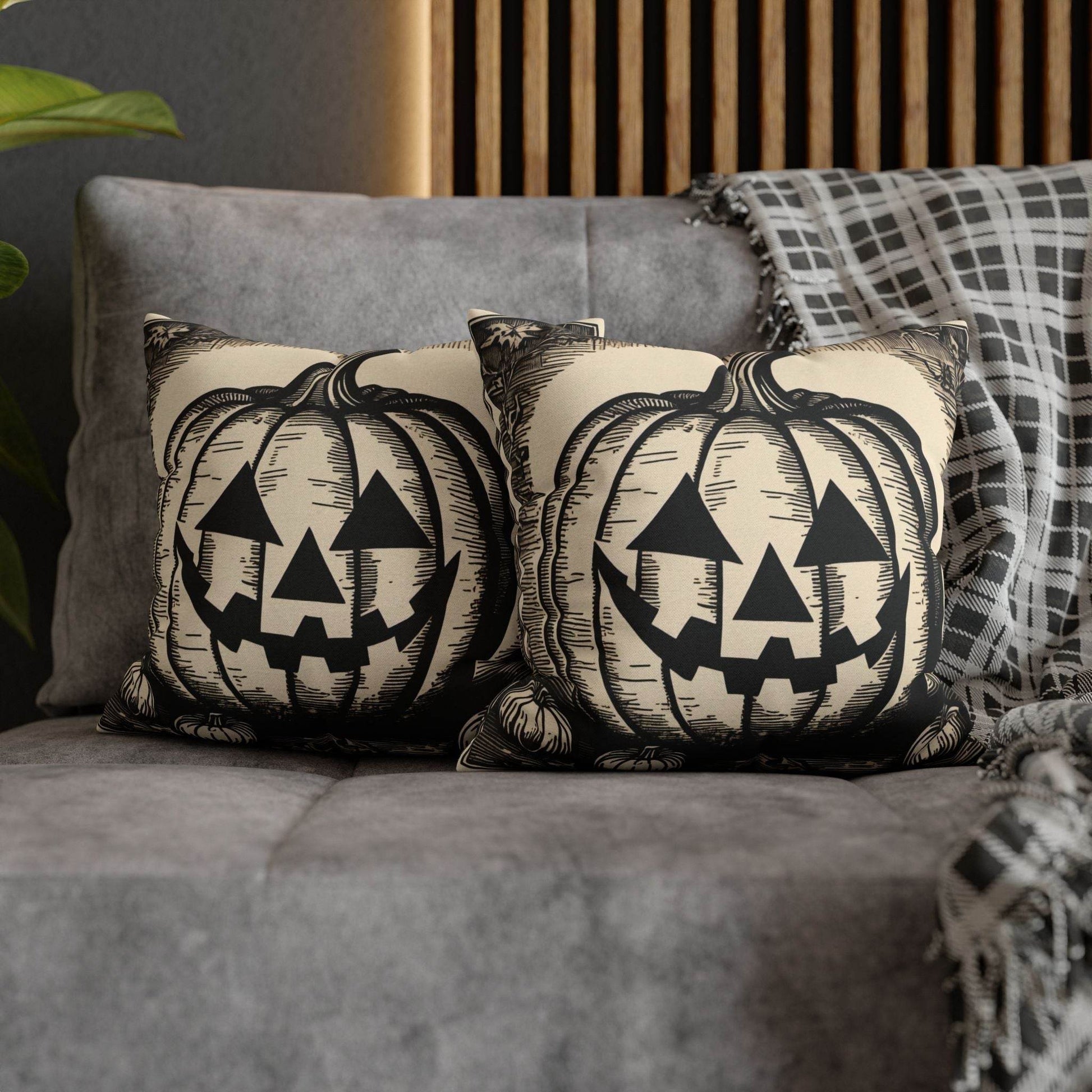 Square Jack-O-Lantern Spun Polyester Pillowcase - DeRose Seasonal