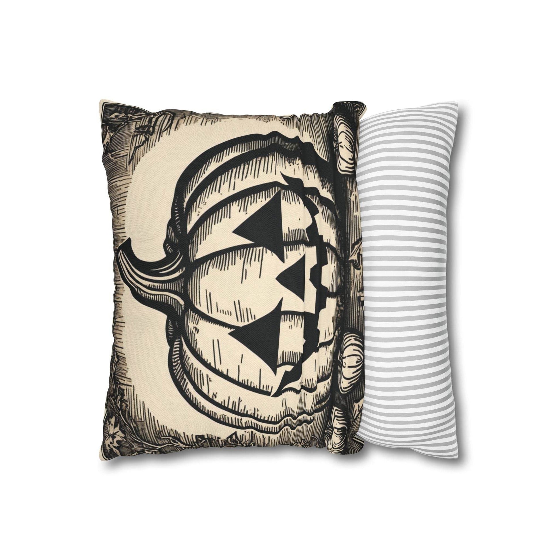 Square Jack-O-Lantern Spun Polyester Pillowcase - DeRose Seasonal