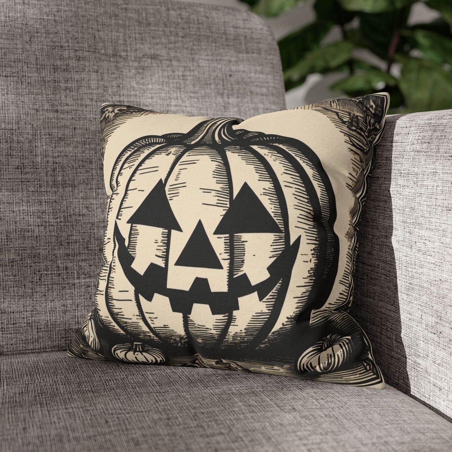 Square Jack-O-Lantern Spun Polyester Pillowcase - DeRose Seasonal
