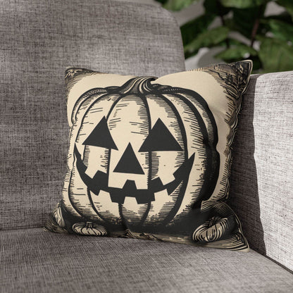 Square Jack-O-Lantern Spun Polyester Pillowcase - DeRose Seasonal