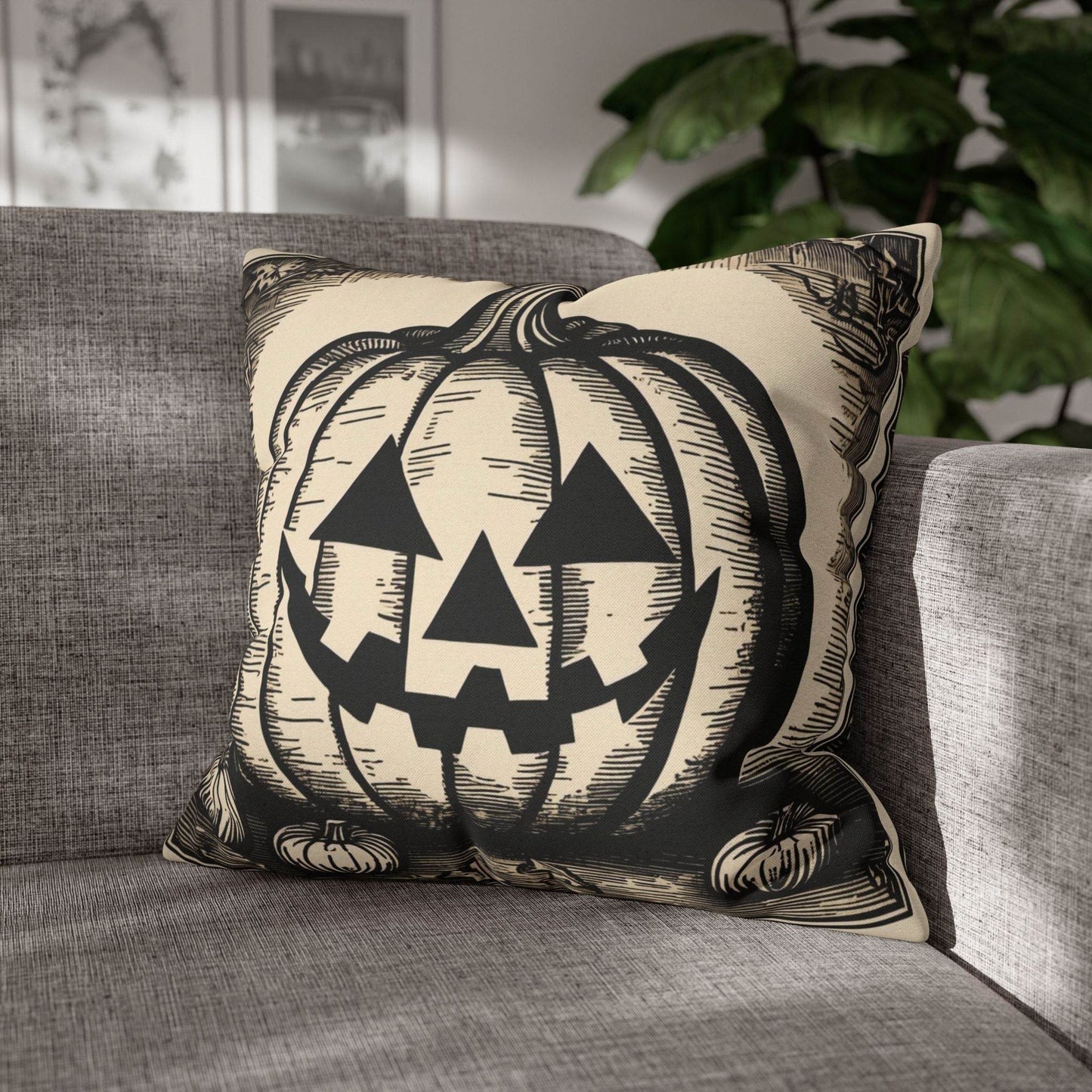 Square Jack-O-Lantern Spun Polyester Pillowcase - DeRose Seasonal