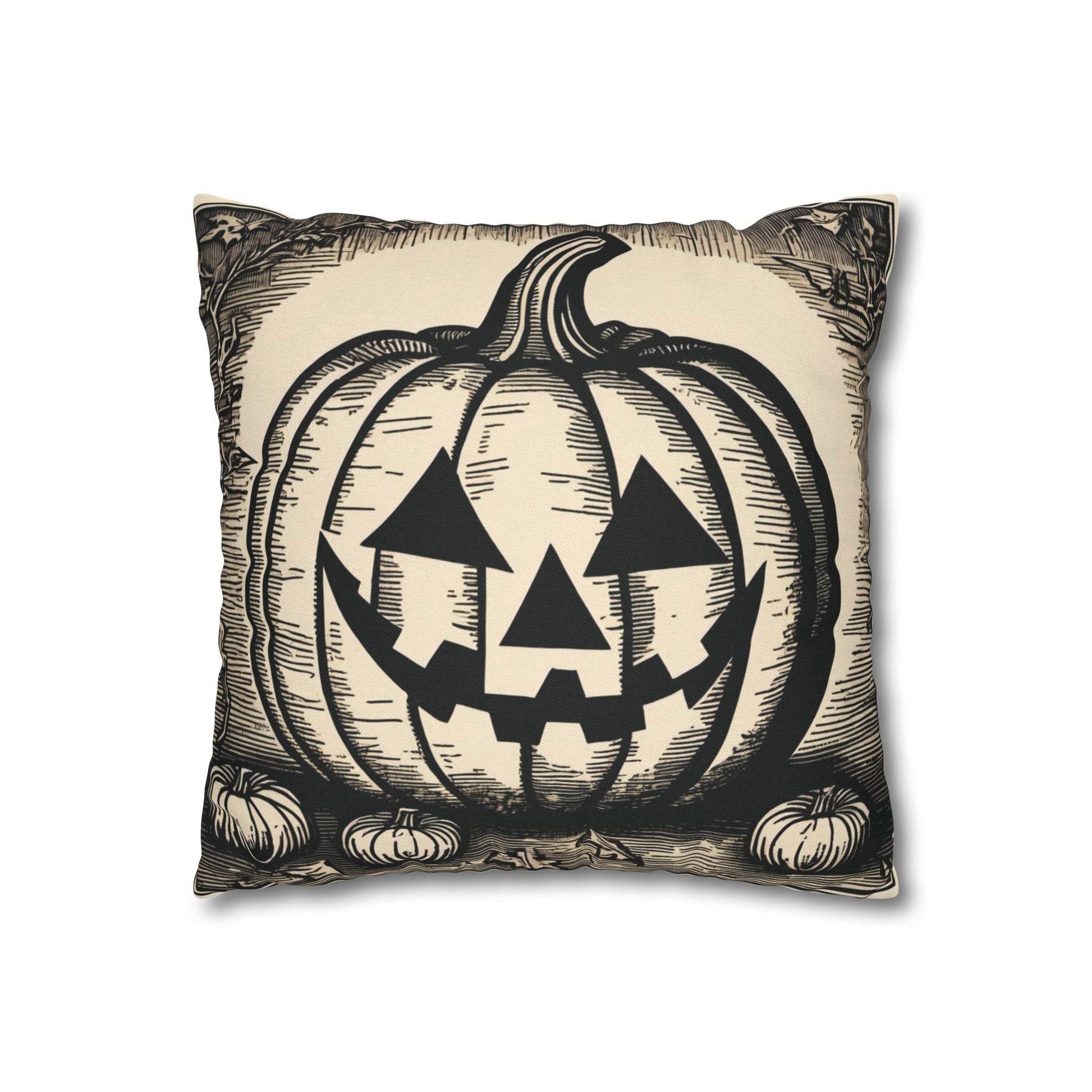 Square Jack-O-Lantern Spun Polyester Pillowcase - DeRose Seasonal