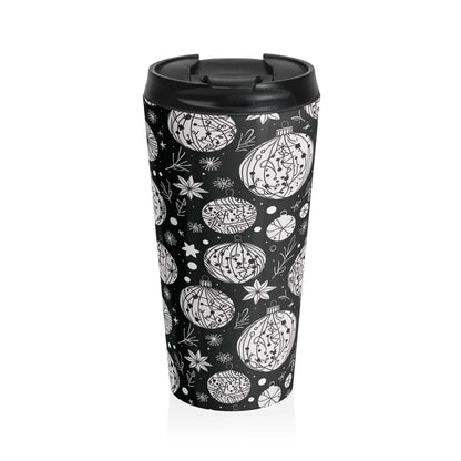 Stainless Steel Black and White Ornament Travel Mug - DeRose Seasonal