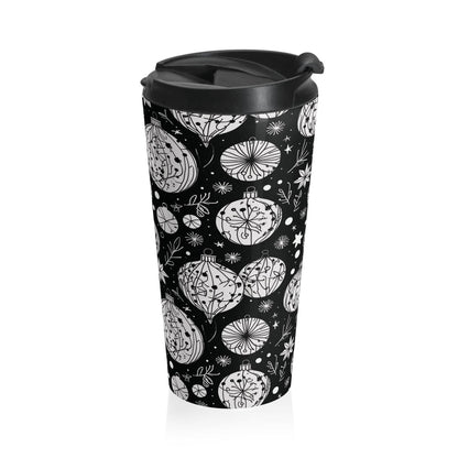 Stainless Steel Black and White Ornament Travel Mug - DeRose Seasonal